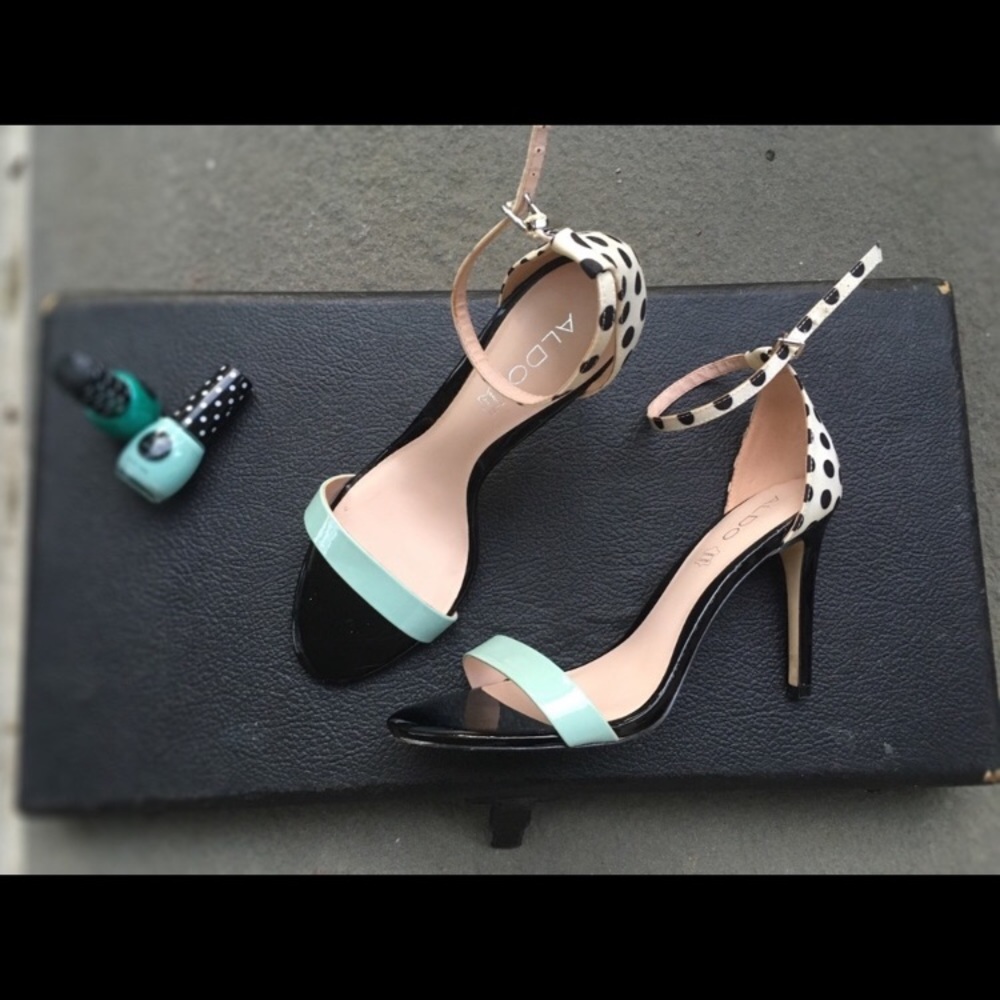 Aldo Paules Mint Green Teal Polka Dot Stilettos 9
